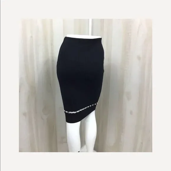 Givenchy Black Midi Slip Skirt Pearl Insert Black Wool Blend Skirt New Size XS - Picture 4 of 8